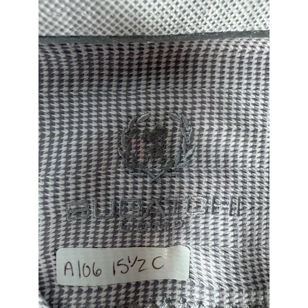 Bugatchi Uomo Mens 15.5 39 Gray Micro Check Cotton Dress Shirt Long Sleeve